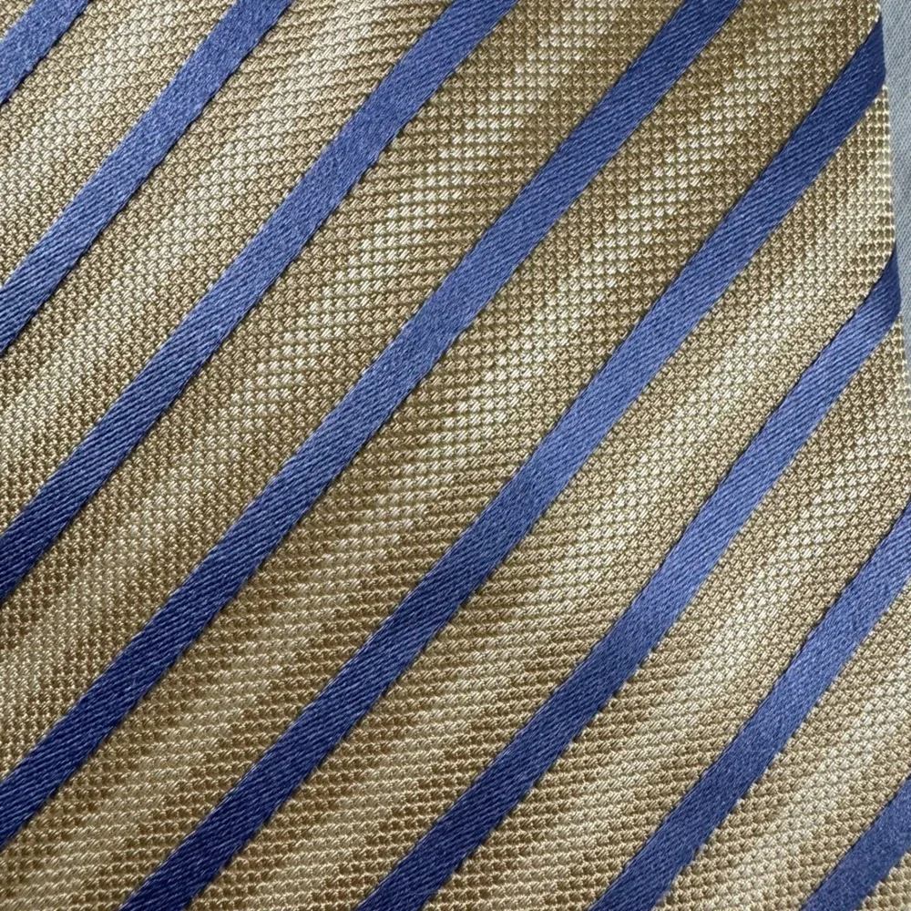 Henry‎ Jacobson Gold Blue Striped 100% Silk Necktie